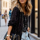 Sequin Zip Up Round Neck Long Sleeve Jacket