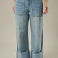 High Waisted Wide Leg Cuffed Jeans