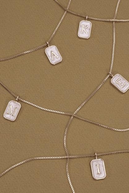 Monogram Initial Rectangle Pearly Charm Necklace