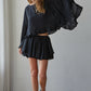 Woven Rayon Nylon Round Neck Long Sleeve Top