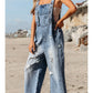 Distressed Pocketed Wide Leg Capri Denim Overall