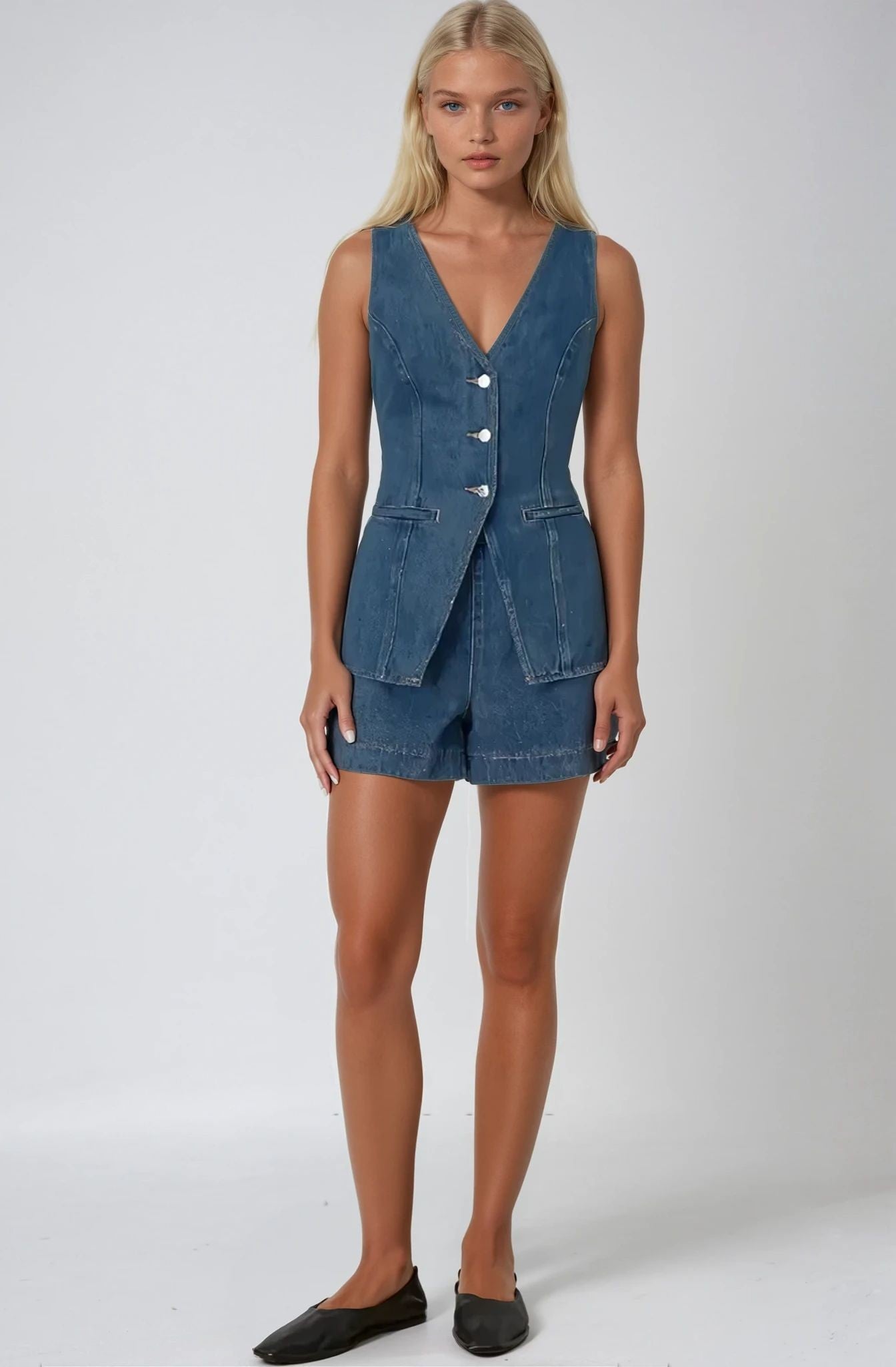 Longline Button Up Denim Vest