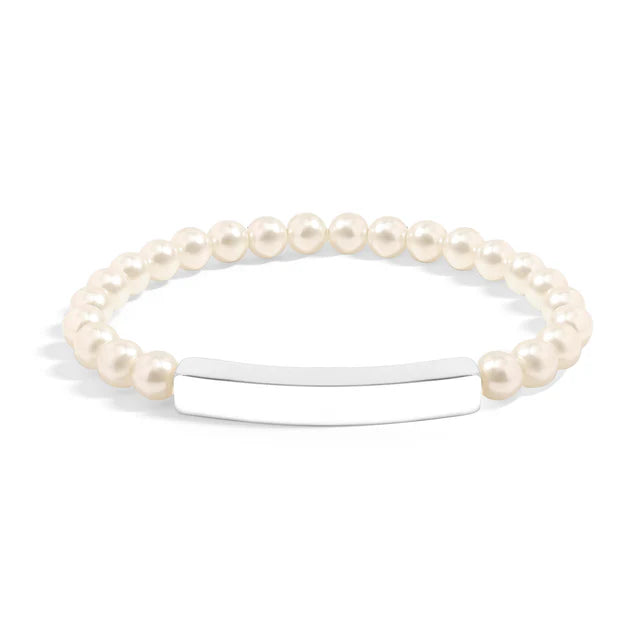 18K Gold Stainless Steel Pearl Engravable Stretch Curved Bar Bracelet