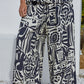Woven Rayon Nylon Tribal Print Wide Leg Pants