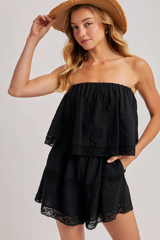 Strapless Embroidered Trim Jumpsuit