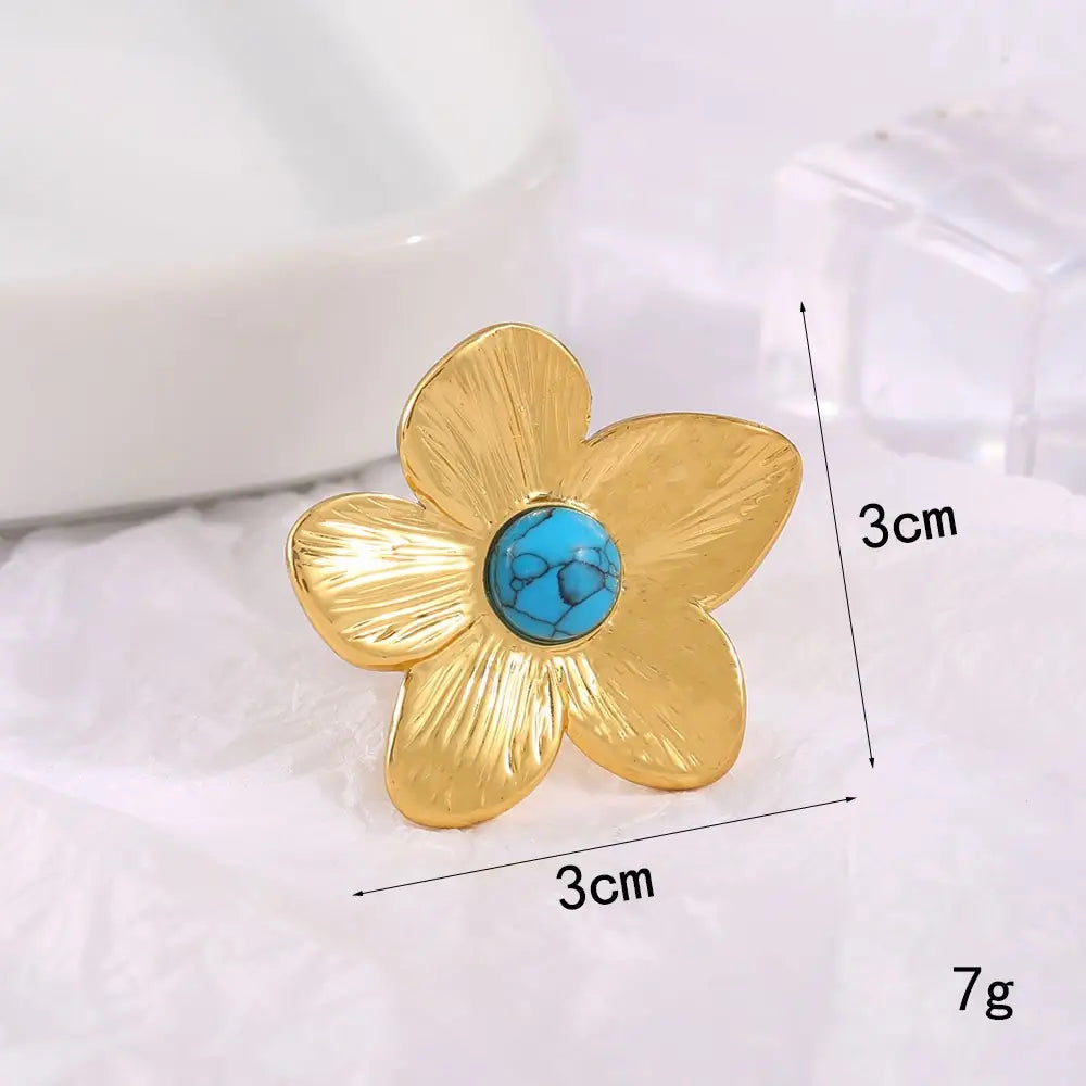 18K Stainless Steel Tarnish Free Flower Ring