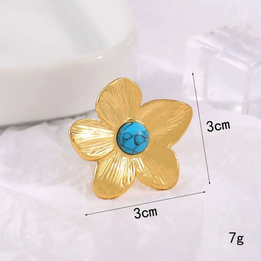 18K Stainless Steel Tarnish Free Flower Ring