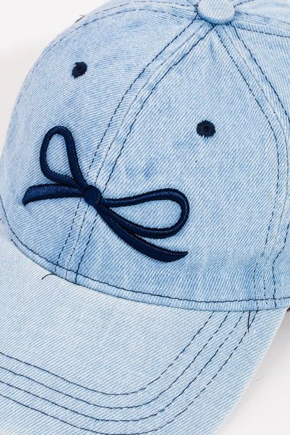 Denim Ribbon Bow Print Cap