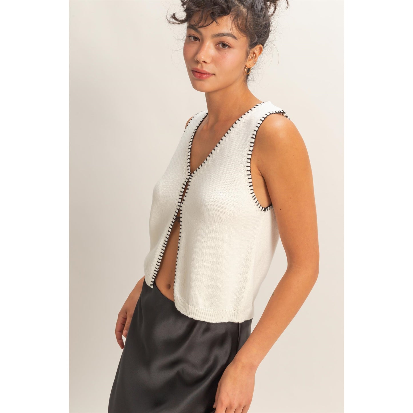 V-Neck Vest with Blanket Stitch