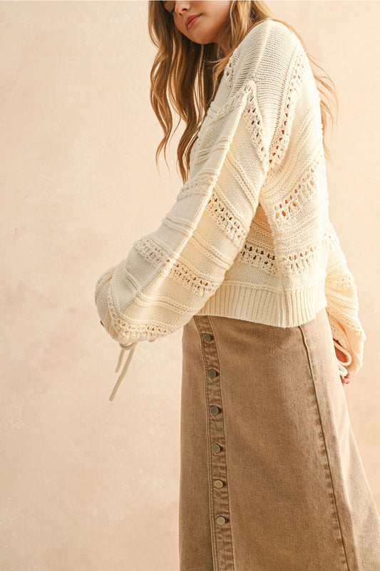 Long Sleeve Ruched Sleeve Sweater Top