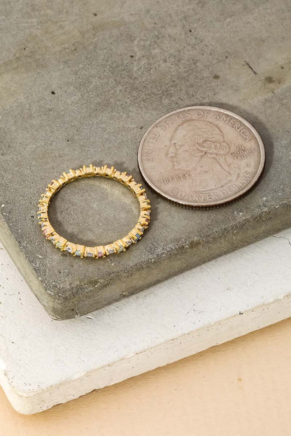 Gold Dipped Delicate Rhinestone Eternity Fashion Ring