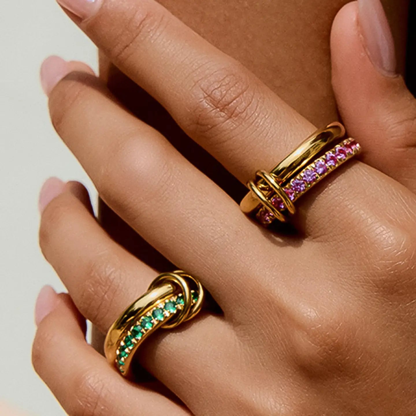 Justine 18K Gold Non-Tarnish Cz Double Hoop Ring