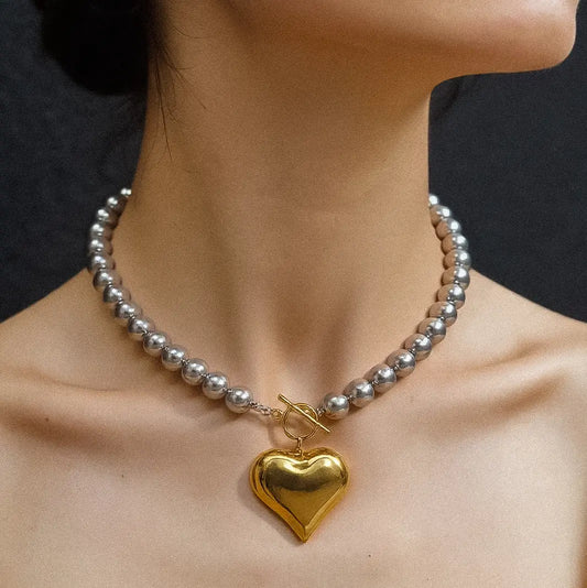 Raissa 18K Gold Non-Tarnish Two Tone Heart Necklace