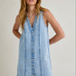 Sleeveless V-Neck Button Down Denim Mini Dress