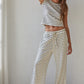 Knit Striped Waist Elastic Band Tie Flare Pants
