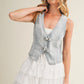 Light Wash Denim Vest with Buckle Closure