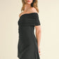 Foldover Off Shouder Mesh Mini Dress