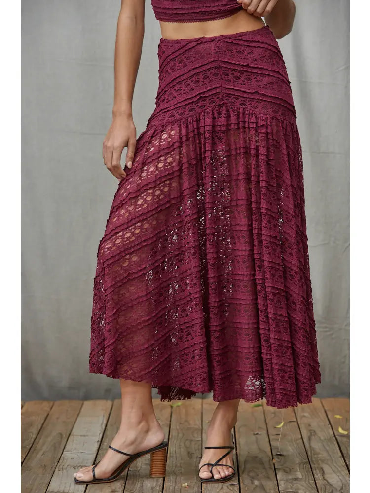 Knit Nylon Spandex Lace Maxi Skirt