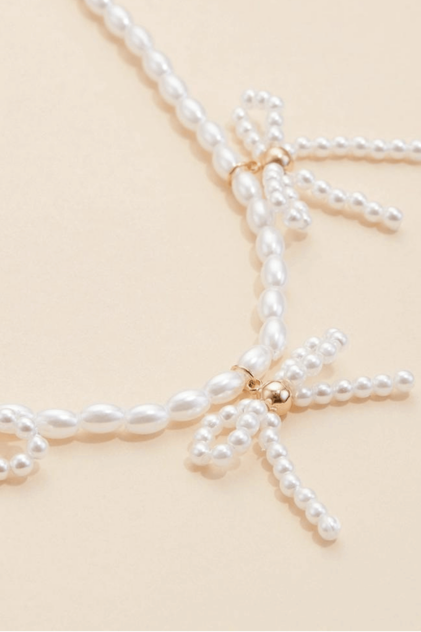 Pearl Beaded Bow Charms Necklace