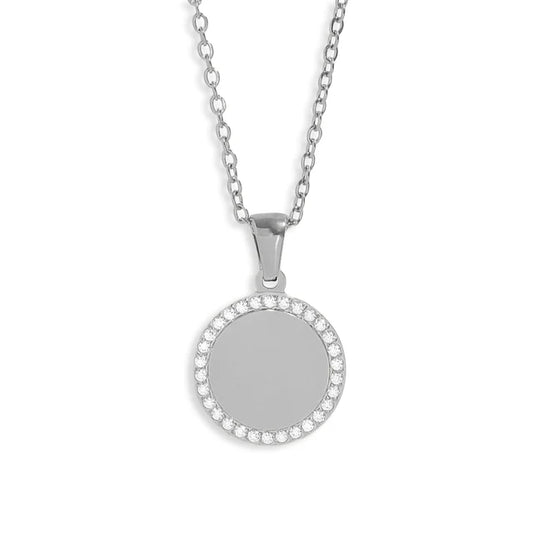 18K Gold Stainless Steel Round CZ Pendant Necklace