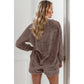 Solid Loose Fit Two Piece Fleece Lounge Set