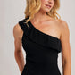 Ruffled One Shoulder Ribbed Knit Top