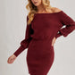 One Shoulder Ribbed Knit Sweater Blouson Dress