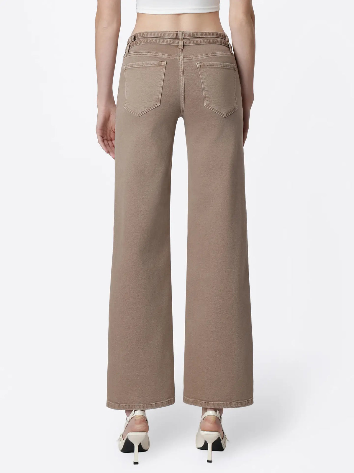 Low Rise Belted Wide Leg Jeans