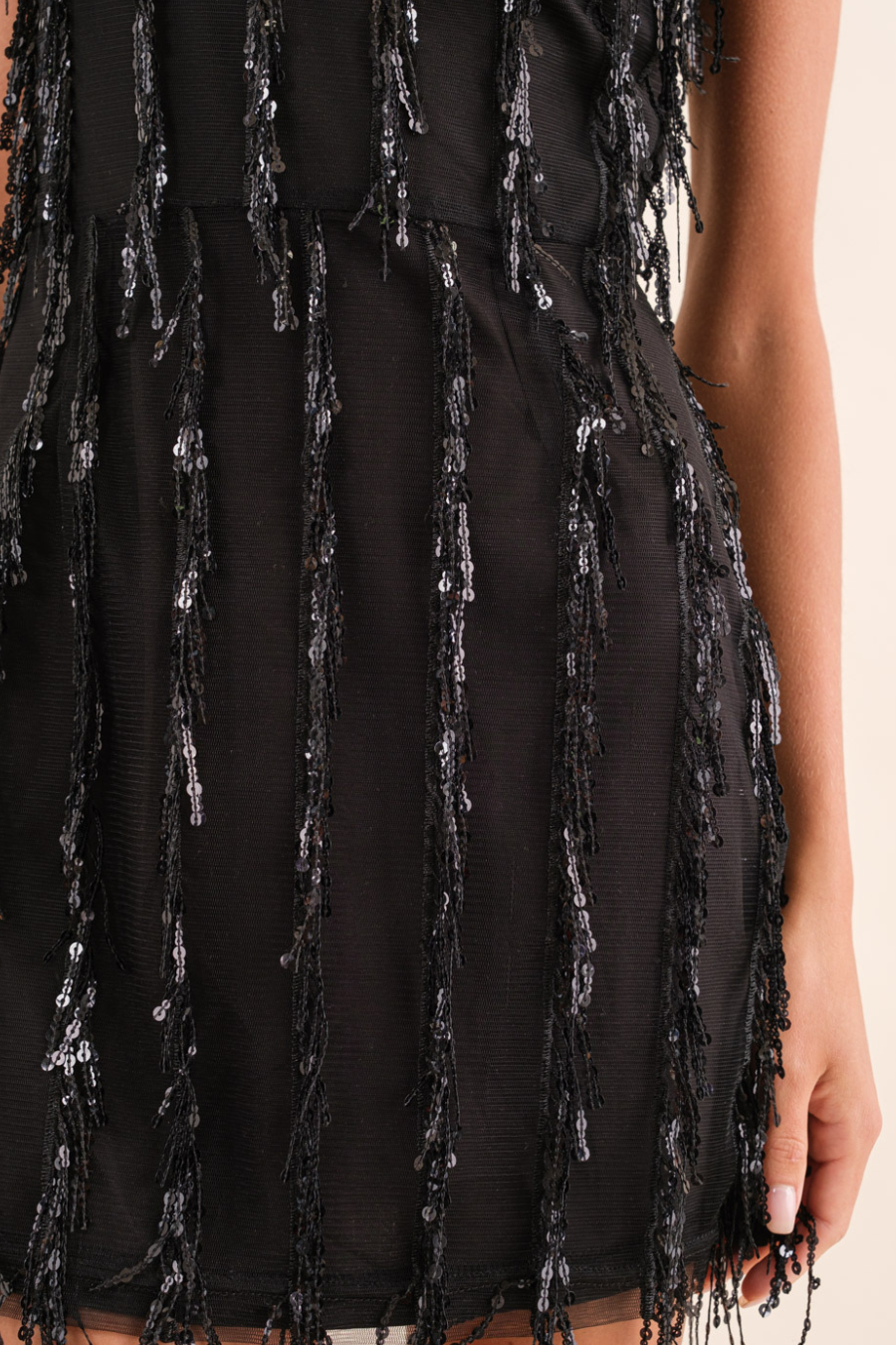 Sequin Fringe Stripe Tube Dress