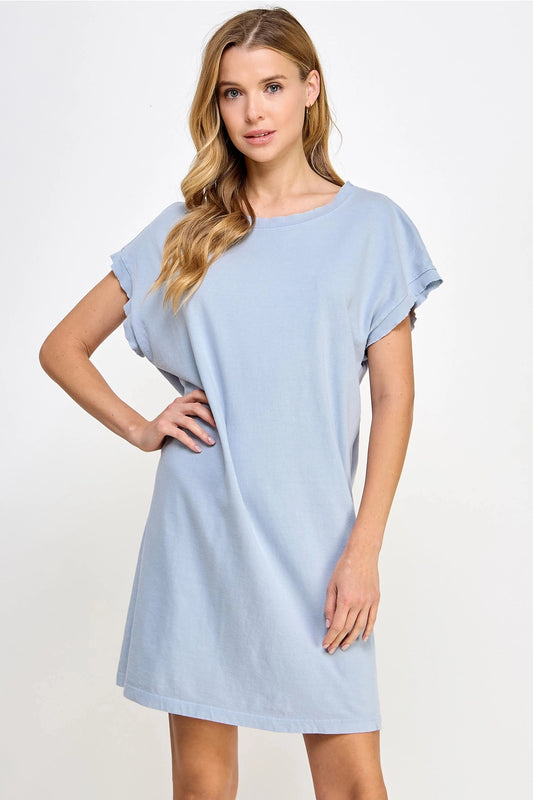 Blank Mineral Washed Short Sleeve Mini Dress
