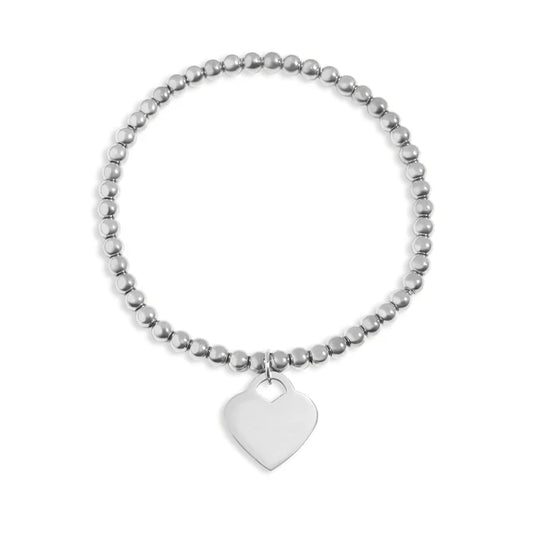 18K Gold Stainless Steel Beaded Engravable Heart Stretch Bracelet