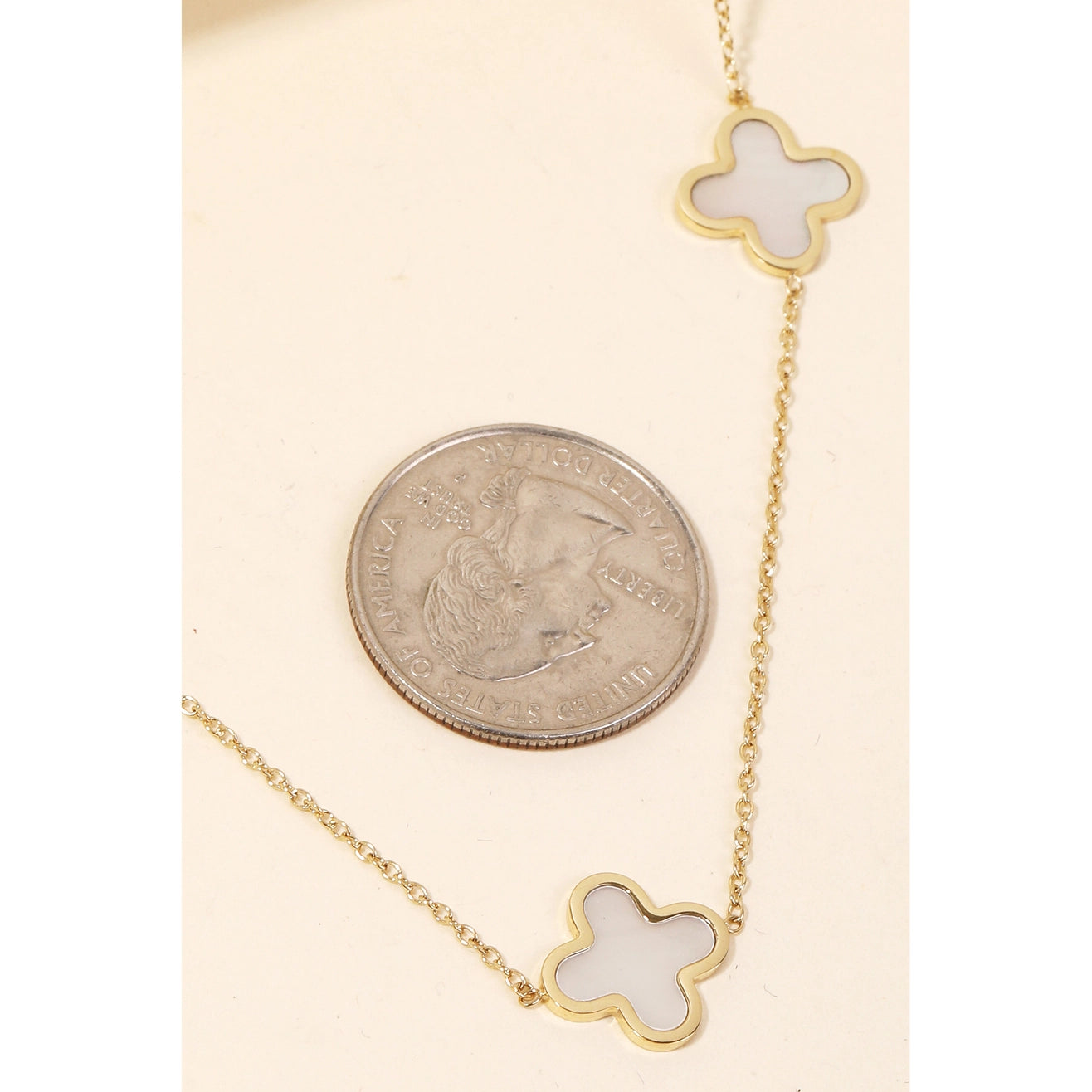 Stainless Steel Clover Charm Station Necklace