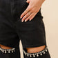 Mid Rise Crystal Slit Bottom Denim Jeans