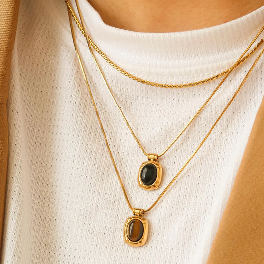 18K Gold Non-Tarnish Natural Stone Necklace