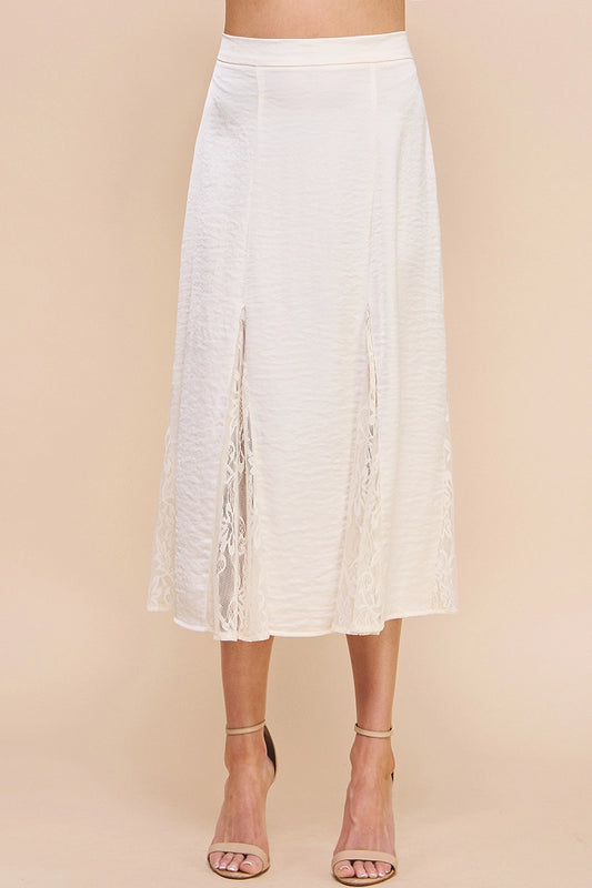 Crushed Satin Lace Godet Skirt