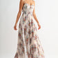 Pleated Floral Tulle Maxi Dress