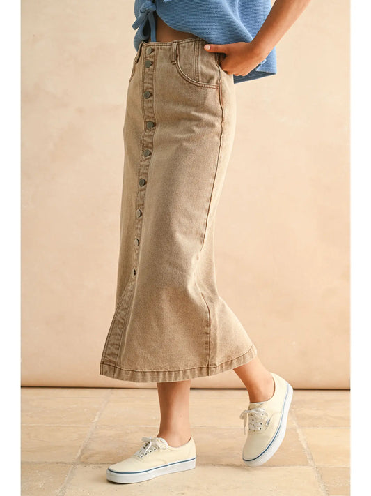 Button Front Washed Skirt