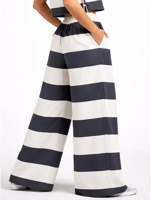 Elastic Waist Wide Stripe Pants