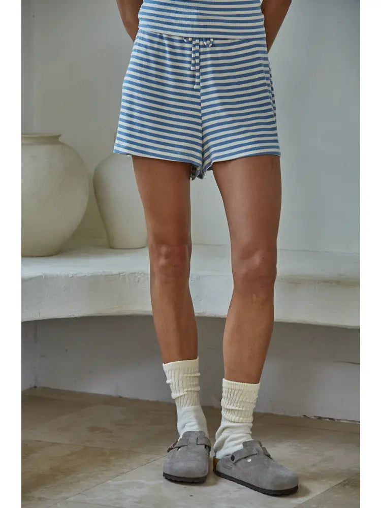 Knit Rayon Spandex Striped Elastic Waist Shorts