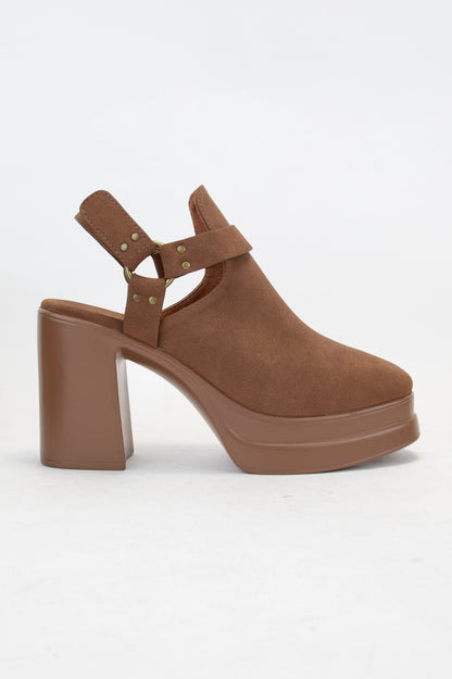 Platform Harness Strap Open Heel Booties