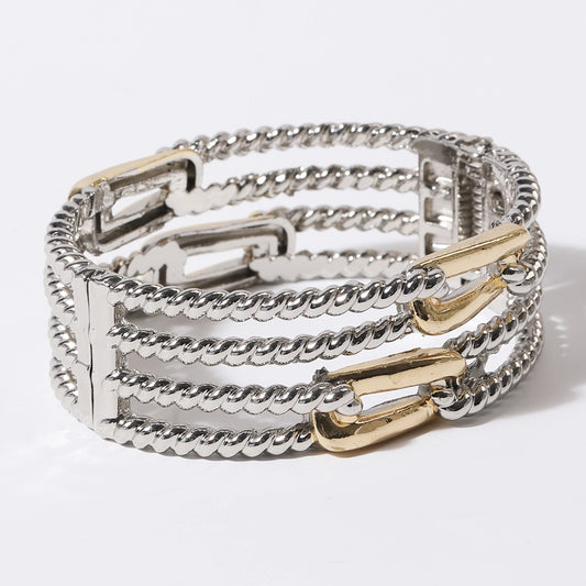 Linked Rope Rows Two-Tone Gold Plated Bracelet