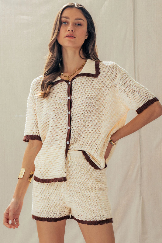 Contrast Trim Crochet Knit Two-Piece Set