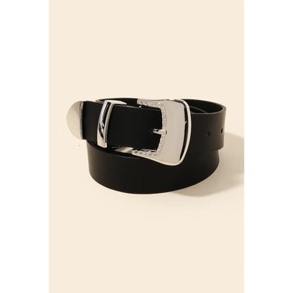 Rhinestone Trim Buckle Vegan Leather Belt
