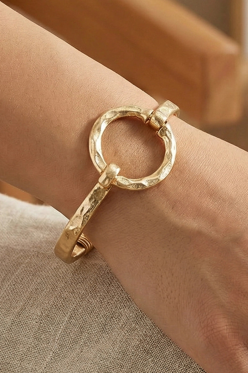 Hammered Circle Hook Bangle Bracelet