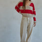 Knit Sweater Nylon Polyester Striped V-Neck Pullover