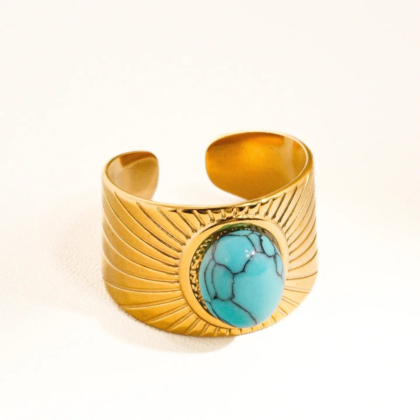 Reef 18K Gold Non-Tarnish Turquoise Stone Adjustable Ring