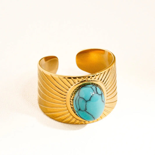Reef 18K Gold Non-Tarnish Turquoise Stone Adjustable Ring