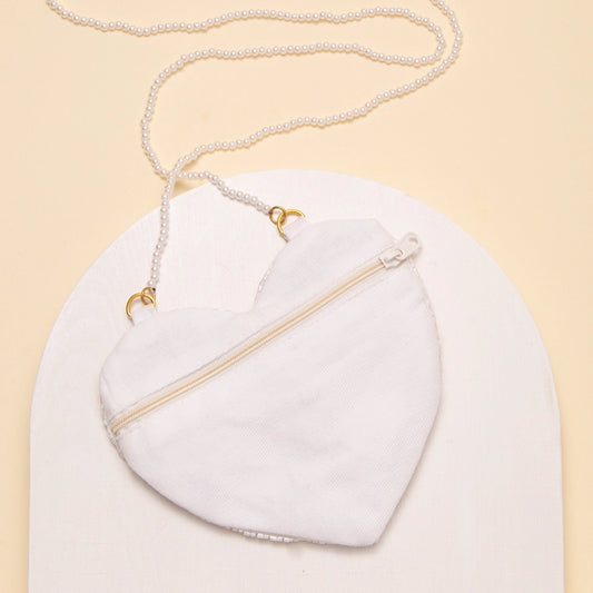 "Teacher" Sequins Seed Beaded Heart Crossbody Bag