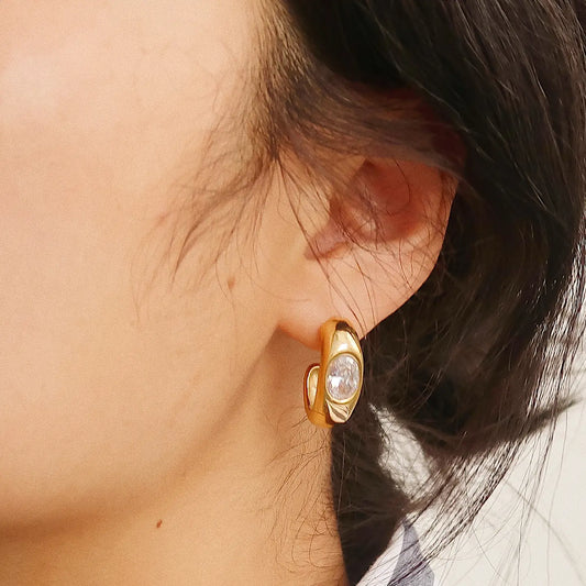 Aliénor 18K Gold Non-Tarnish Cz Classic C Hoop Earring