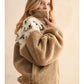 Half Zip Floral Print Contrast Sherpa Pullover